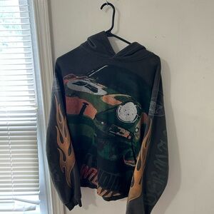 Graphic Hoodie with Flame Sleeves